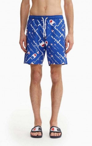 Champion All-over Script Logo Print Board Shorts Plavky Panske Modre | 6527-IWXTH