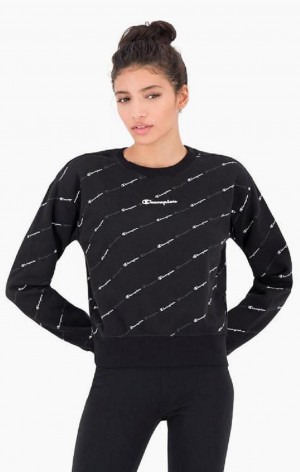 Champion All-over Script Logo Sweatshirt Mikiny Damske Čierne | 9432-GPRWQ