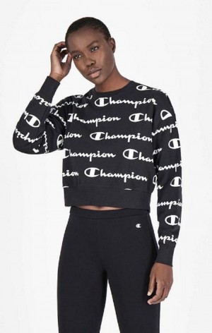 Champion All-over Script Logo Sweatshirt Mikiny Damske Čierne | 1375-VNIDC