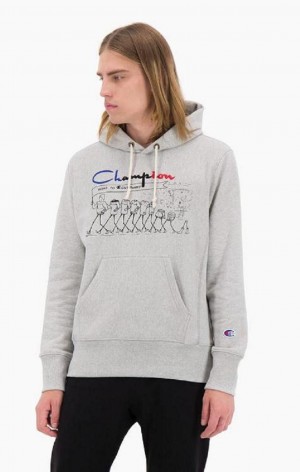 Champion Archive Centenary Print Reverse Weave Hoodie Mikina s Kapucnou Panske Svetlo Siva | 7830-GRKTW