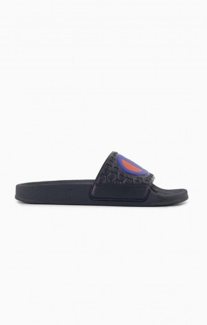 Champion C Patch Pool Slides Slapky Panske Tmavo Modre | 7013-FHUOI