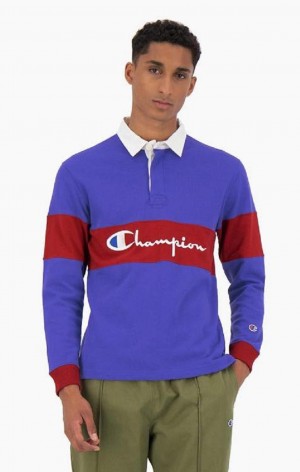 Champion Colour Block Bavlnene Jersey Polo Shirt Tricko Panske Modre | 9065-AOPSD