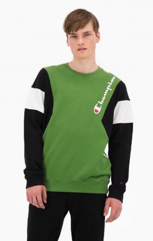 Champion Colour Block Bavlnene Terry Sweatshirt Mikiny Panske Zelene | 4890-RSVUW