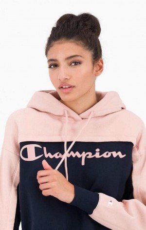 Champion Colour Block Logo Layer Fleece Hoodie Mikina s Kapucnou Damske Čierne | 0389-POTYI