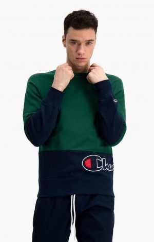 Champion Colour Block Logo Wraparound Logo Sweatshirt Mikiny Panske Zelene | 3027-OYMGH