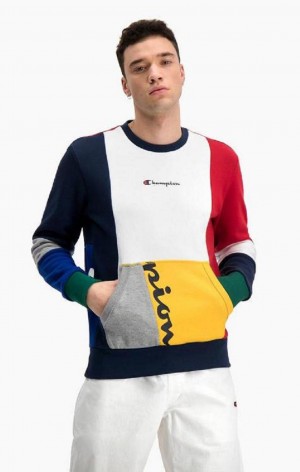 Champion Colour Block Patchwork Pocket Sweatshirt Mikiny Panske Červené | 7923-OIBFZ