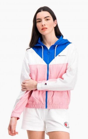 Champion Colour Block S Kapucňou Tracking Jacket Bundy Damske Biele Ruzove | 5270-UOEQH