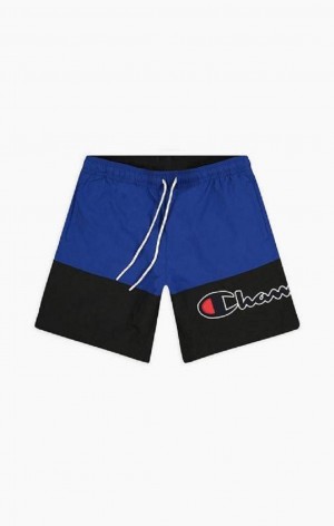 Champion Colour Block Satin Script Logo Board Shorts Plavky Panske Modre | 9675-GZEIS