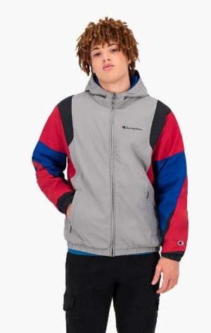 Champion Colour Block Script Logo Hoodie Mikina s Kapucnou Panske Tmavo Siva | 2938-MZJLH