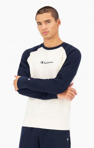 Champion Colour Block Script Logo Sweatshirt Mikiny Panske Tmavo Modre | 3590-ODTAL