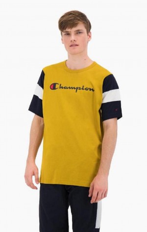 Champion Colour Block Script Logo T-Shirt Tricko Panske Zlate | 3810-LHUWZ