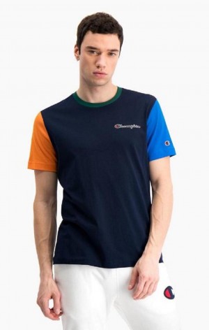 Champion Contrast Colour Block Sleeve T-Shirt Tricko Panske Tmavo Modre | 4257-NPWIG