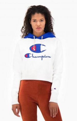 Champion Contrast Hood Logo Detail Jersey Hoodie Mikina s Kapucnou Damske Biele | 2580-BRKSG