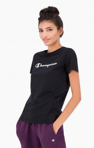 Champion Contrast Script Logo T-Shirt Tricko Damske Čierne | 4501-BKGUX