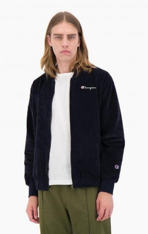 Champion Corduroy Script Logo Bomber Jacket Bundy Panske Tmavo Modre | 6498-NLAPI