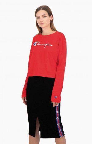 Champion Cropped Script Logo Jersey Top Tricko Damske Červené | 8734-EDLFM