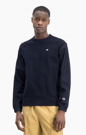 Champion Denim Reverse Weave Sweatshirt Mikiny Panske Tmavo Modre | 8427-HOLDP