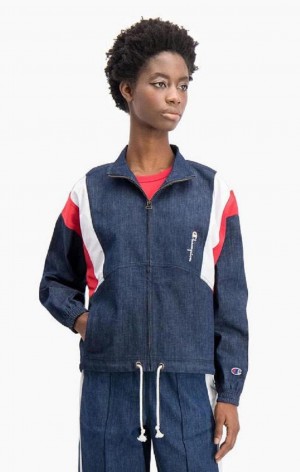 Champion Denim Stripe Tracking Jacket Bundy Damske Tyrkysové Modre | 4217-YJHMT