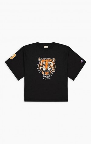 Champion Detroit MLB Cropped T-Shirt Tricko Damske Čierne | 7495-AYLJX