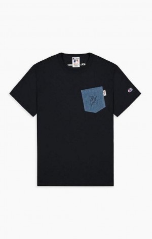 Champion Detroit MLB Denim Patch Pocket T-Shirt Tricko Panske Čierne | 7092-JISYF