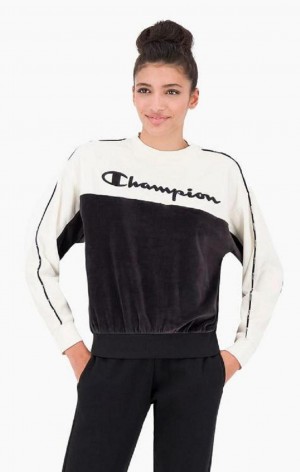 Champion Embroidered Logo Velour Sweatshirt Mikiny Damske Čierne | 3152-SQLJZ