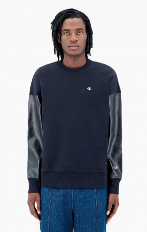 Champion Faux Kozene Panel Reverse Weave Sweatshirt Mikiny Panske Čierne | 0325-LRQVB