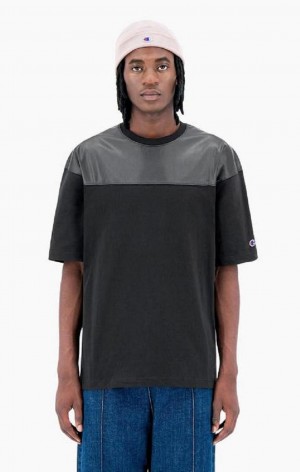 Champion Faux Kozene Panel T-Shirt Tricko Panske Čierne | 9235-XELRF