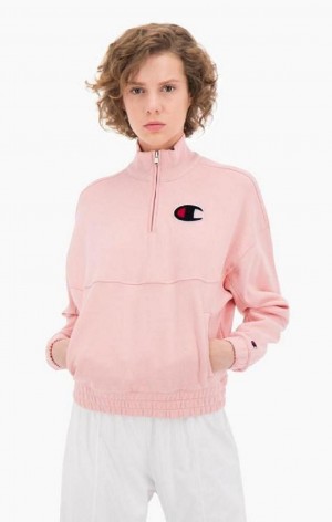 Champion Half Zip-Up Fleece Velvet C Sweatshirt Mikiny Damske Ruzove | 6913-GLQYO