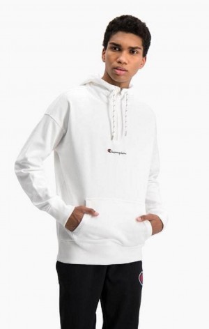 Champion Half Zip-Up Oversized Script Logo Hoodie Mikina s Kapucnou Panske Biele | 7658-AGIDQ