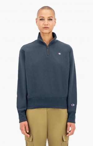 Champion Half Zip-Up Reverse Weave Cropped Sweatshirt Mikiny Damske Tmavo Tyrkysové | 2973-DWJOG