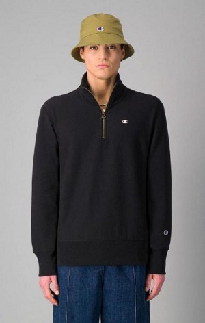 Champion Half Zip-Up Reverse Weave Sweatshirt Mikiny Panske Čierne | 2980-IFLNY