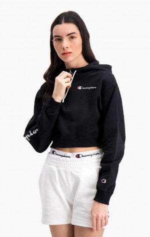 Champion Half Zip-Up Script Logo Arm Hoodie Mikina s Kapucnou Damske Čierne | 9203-AIYFD