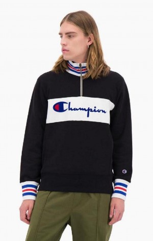 Champion Half Zip-Up Script Logo Sweatshirt Mikiny Panske Čierne | 1549-XBZAS