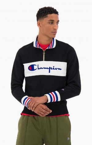 Champion Half Zip-Up Script Logo Sweatshirt Mikiny Panske Čierne | 0596-PVFKX