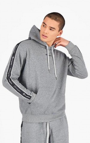 Champion Jacquard Logo Tape Hoodie Mikina s Kapucnou Panske Tmavo Siva | 4502-OAZSR