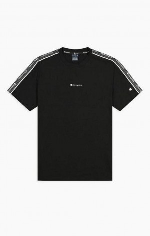 Champion Jacquard Logo Tape T-Shirt Tricko Panske Čierne | 0639-BGLRU