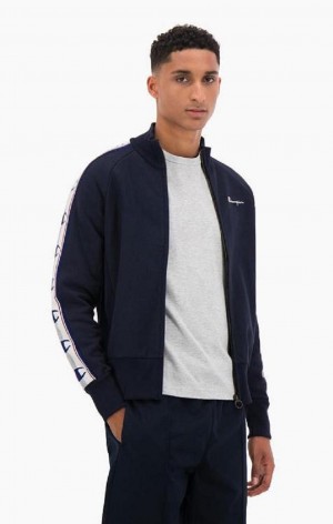 Champion Jacquard Logo Tape Zip-Up Jacket Bundy Panske Tmavo Modre | 5270-CQKIS