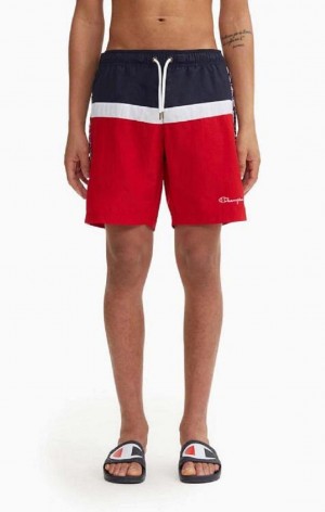 Champion Jacquard Script Logo Tape Trim Board Shorts Plavky Panske Červené | 7580-DGKMQ