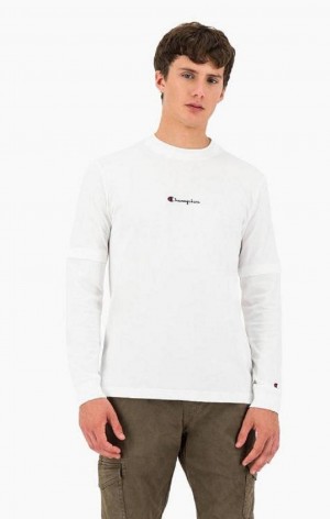 Champion Layered Small Script Logo T-Shirt Tricko Panske Biele | 9786-CUQVH