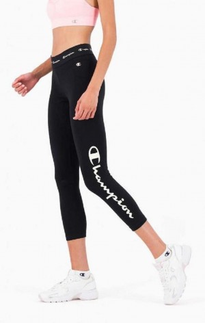 Champion Logo Tape Stretch Crop Leggings Jogger Nohavice Damske Čierne | 5603-TCVNO