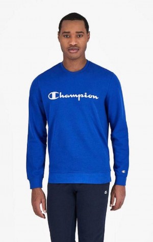 Champion Mesh Effect Script Logo Sweatshirt Mikiny Panske Modre | 8792-WLFKV