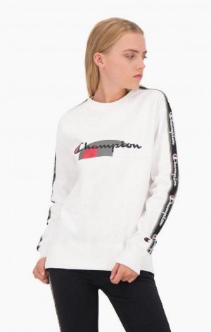 Champion Multi Logo Jacquard Tape Sweatshirt Mikiny Damske Biele | 8063-TFQVW