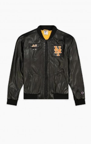 Champion New York MLB Fake Kozene Bomber Jacket Bundy Panske Čierne | 0743-ZHUVE