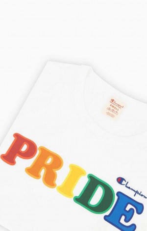 Champion PRIDE C Logo Crew Neck T-Shirt Tricko Damske Biele | 8064-MXITY