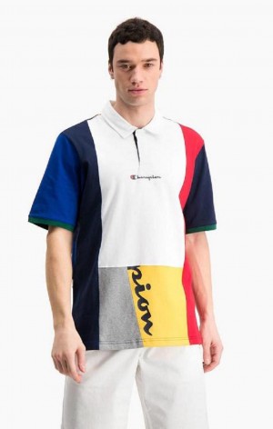 Champion Patchwork Bavlnene Jersey Polo Shirt Tricko Panske Červené Biele | 0639-VPENA