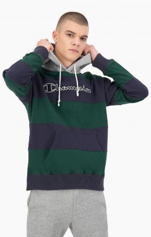 Champion Pruhované Contrast Hood Hoodie Mikina s Kapucnou Panske Zelene | 5631-NUDHI