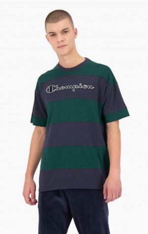 Champion Pruhované Script Logo T-Shirt Tricko Panske Zelene | 4108-PNGXC