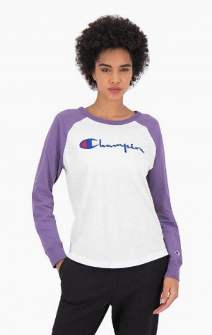 Champion Raglan Sleeve Script Logo Baseball Top Tricko Damske Biele Nachový | 1675-ANDRK