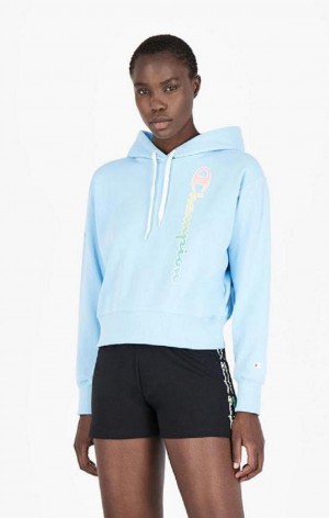 Champion Rainbow Script Logo Hoodie Mikina s Kapucnou Damske Svetlo Modre | 2148-TMHIE