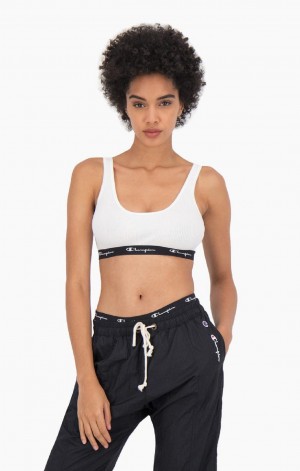 Champion Rebrovaný Bavlnene Logo Trim Bralette Plavky Damske Biele | 2408-IFYBQ